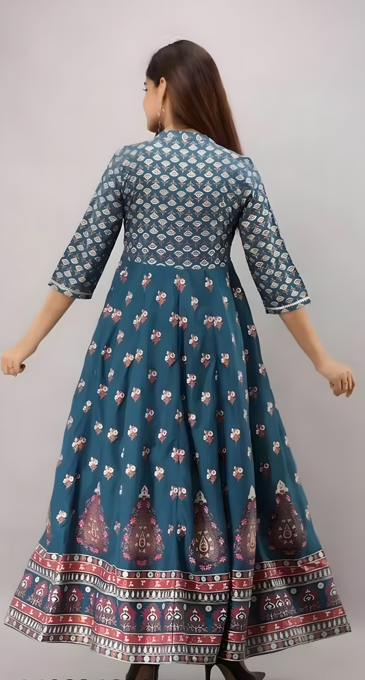 Teal Blue Printed Anarkali Kurta – Grace in Every Twirl - Ramya