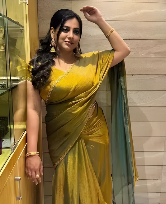RAMYA PRESENTING NEW RICH CHFFORN FENDY SOFT FABRIC ALPNG RICH BORDER LOOK SAREE WITH BLOUSE
