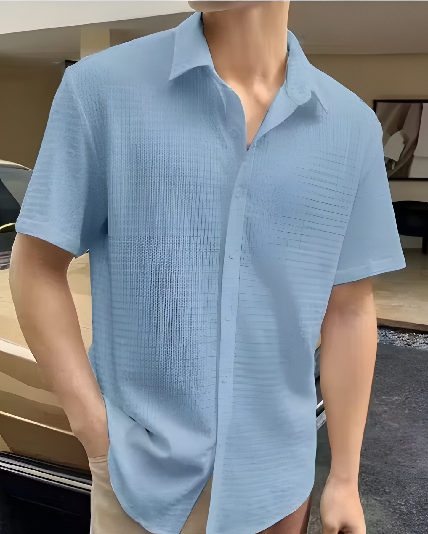 Imported popcorn casual febric shirt