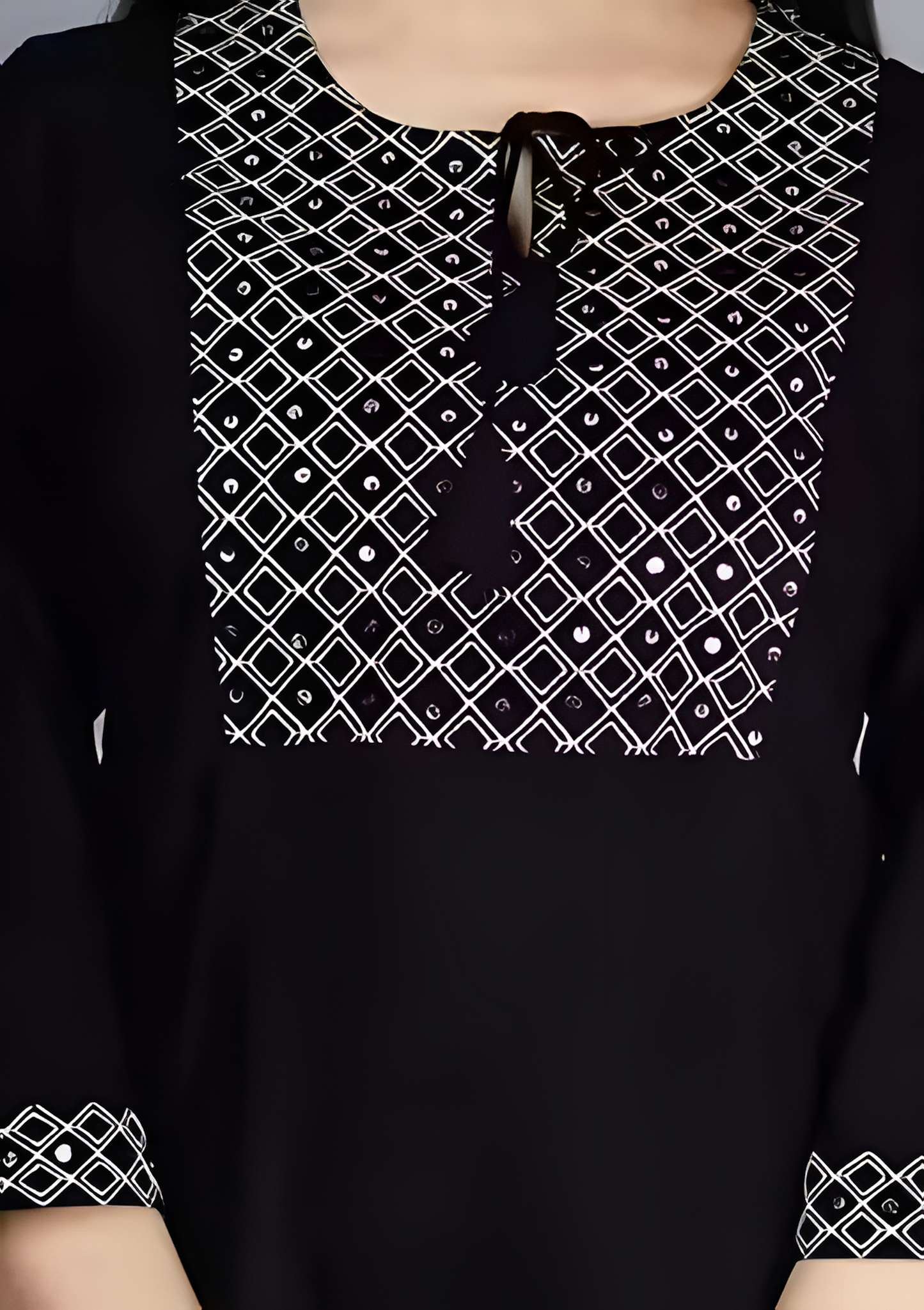 Black Embroidered Rayon Kurti 3/4 sleeves