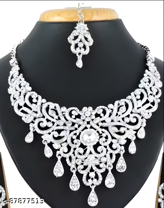Set 2 of Sterling Rhodium Plated Jewellery Set With White Austrian Diamond