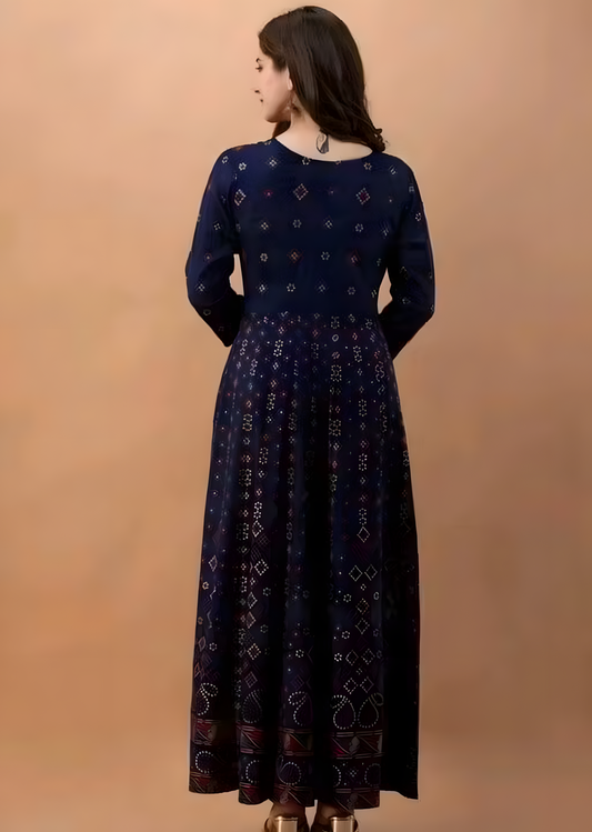 Navy Blue Printed Anarkali Kurta – Elegant & Ethnic - Ramya