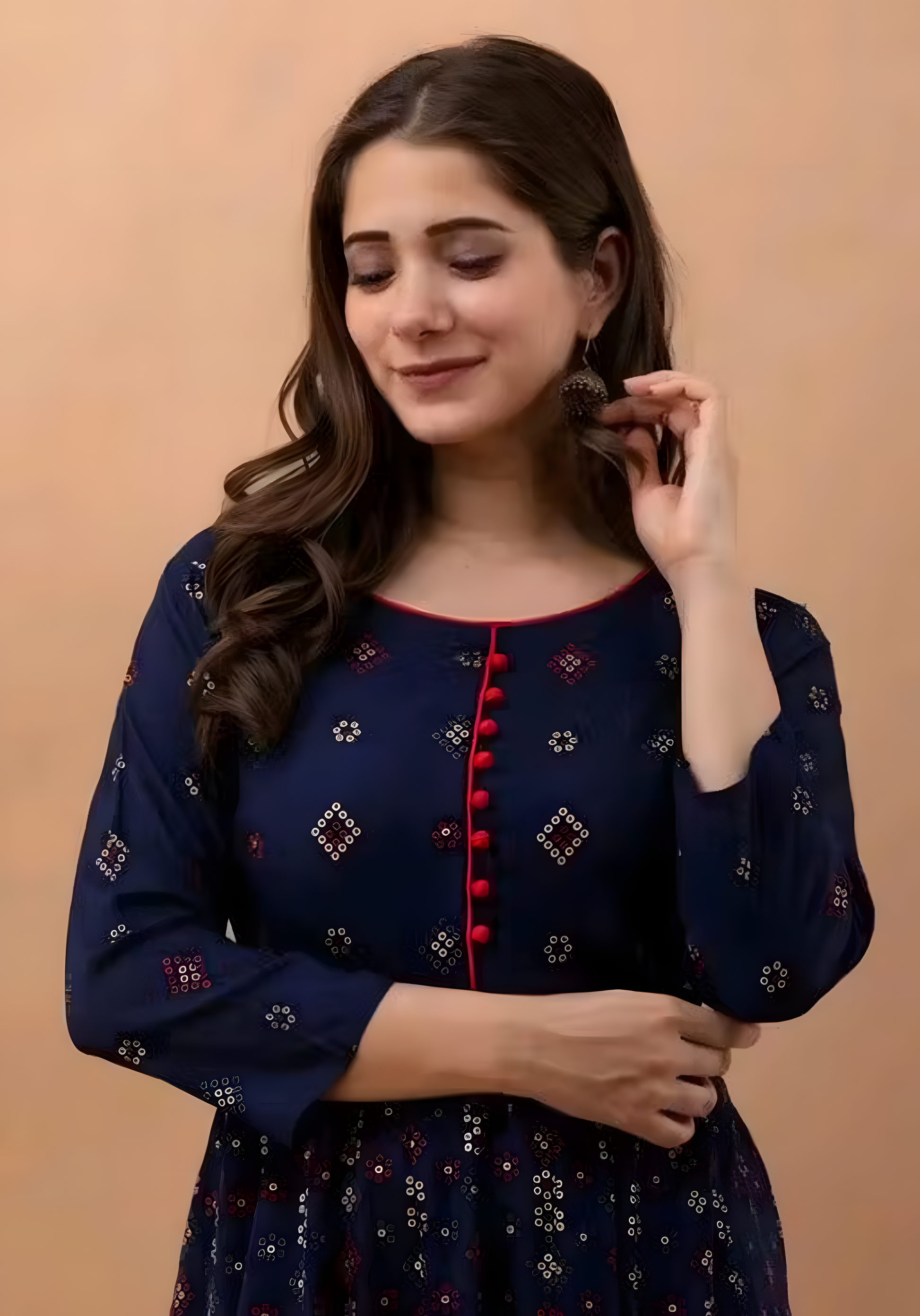Navy Blue Printed Anarkali Kurta – Elegant & Ethnic - Ramya