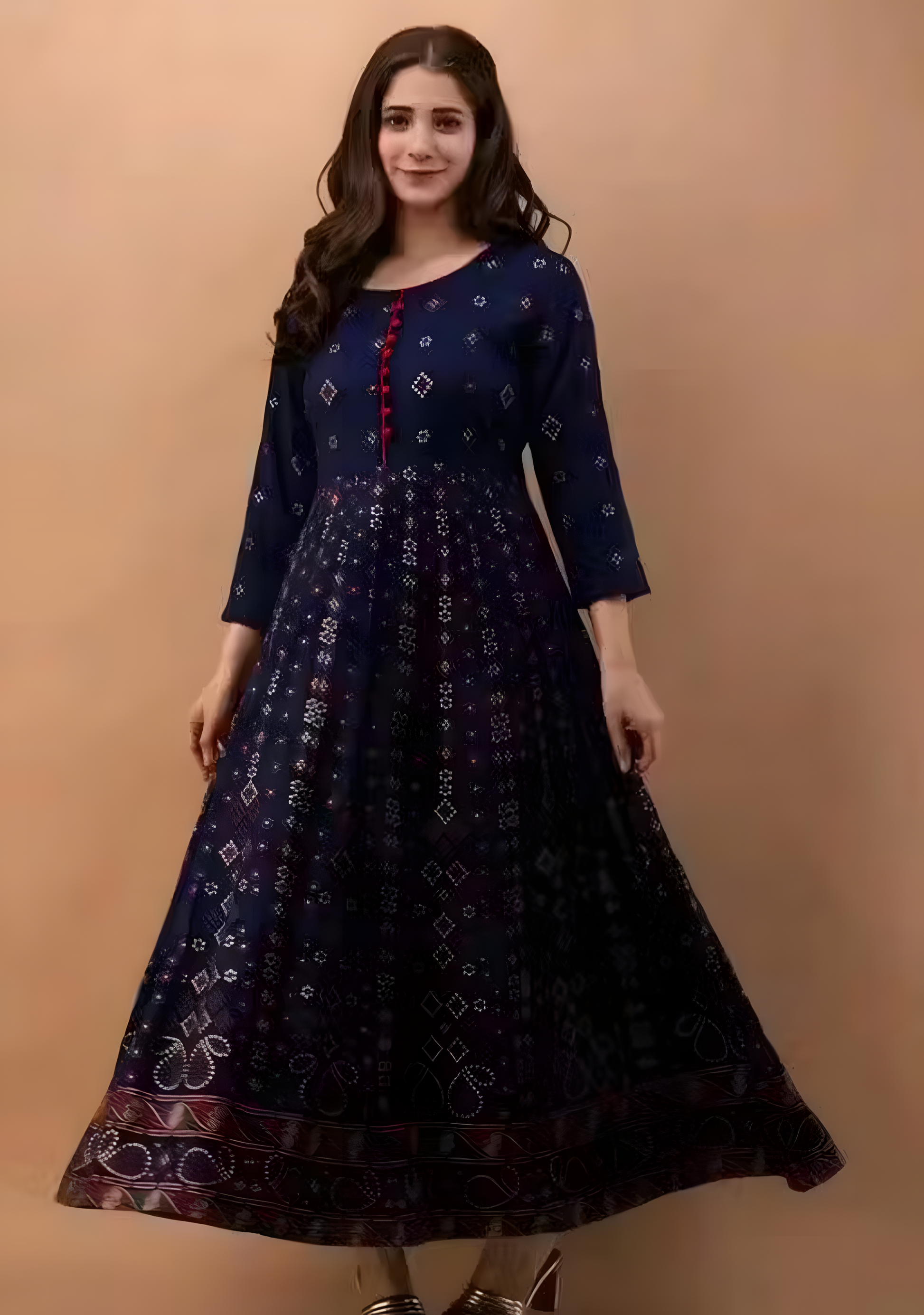 Navy Blue Printed Anarkali Kurta – Elegant & Ethnic - Ramya