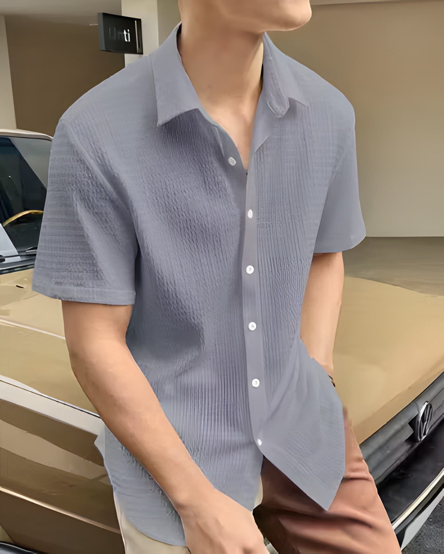 Imported popcorn casual febric shirt