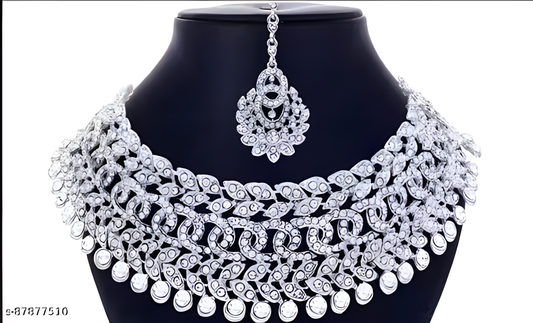 Set 1 of Sterling Rhodium Plated Jewellery Set With White Austrian Diamond