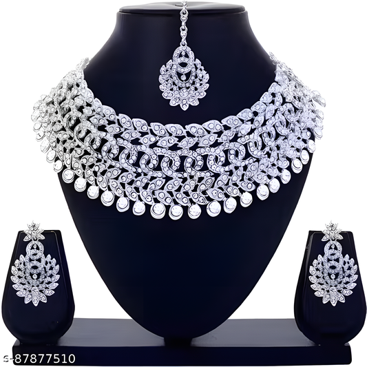 Set 1 of Sterling Rhodium Plated Jewellery Set With White Austrian Diamond