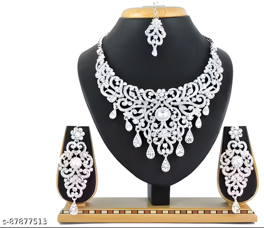 Set 2 of Sterling Rhodium Plated Jewellery Set With White Austrian Diamond