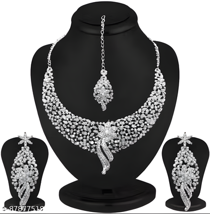 Set 3 of Sterling Silver Plated Jewellery Set With White Austrian Diamond