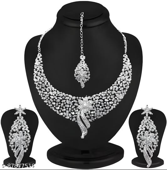 Set 3 of Sterling Silver Plated Jewellery Set With White Austrian Diamond